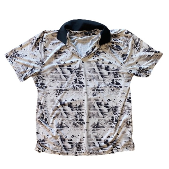 Oakley Polo Shirt Mens L Black White Hawaiian Golf Performance Hydrolix Azalea - Picture 2 of 4